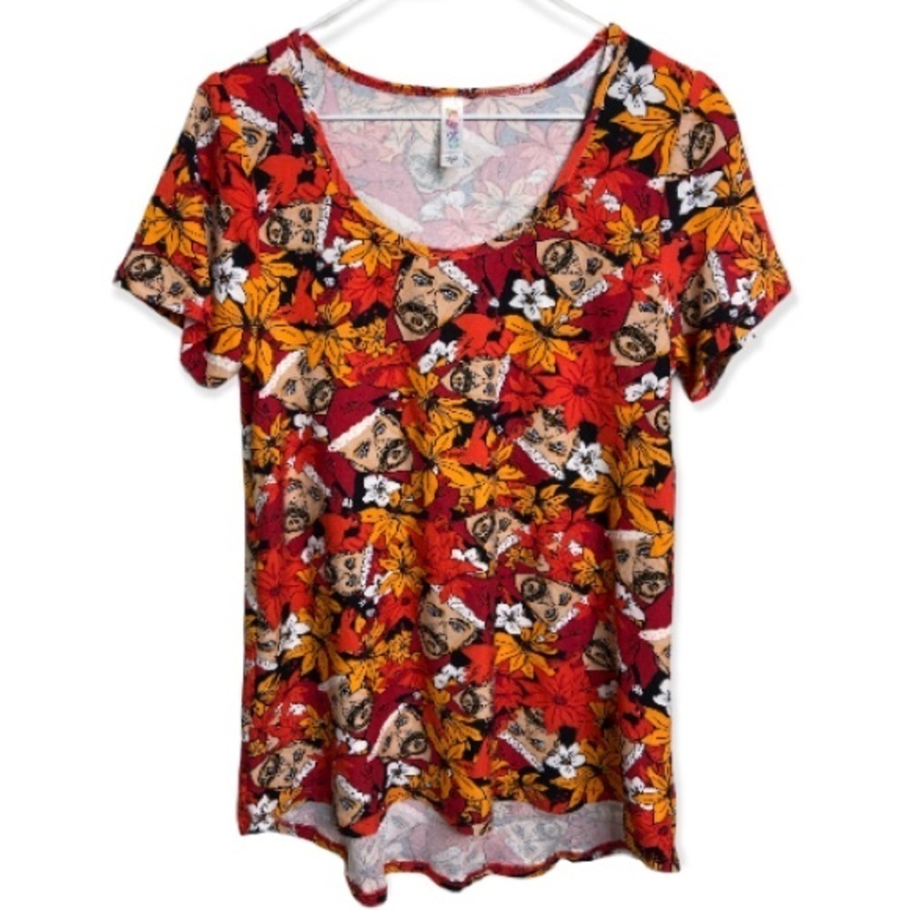LulaRoe Sexy Santa Clause Print Short Sleeve Shirt Size XS NEW